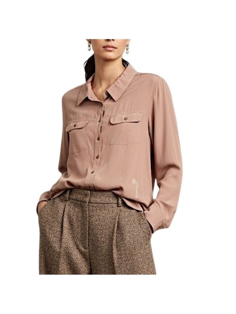 Cream Denmark minimalist Scandi salmon pink long sleeve blouse EU 38